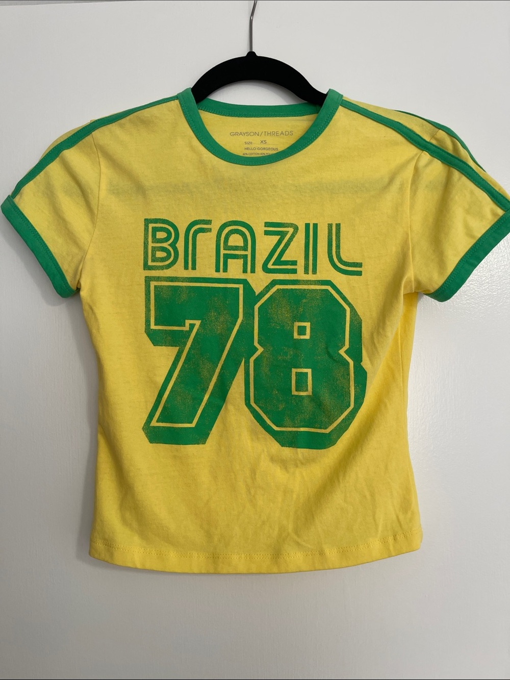 Grayson Threads Women’s Brazil 78 Ringer Tee - Yellow/Green